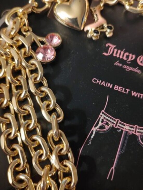 JUICY COUTURE Gold Chain Belt with Diamond Dangle Charms Size M / L NEW main image 4